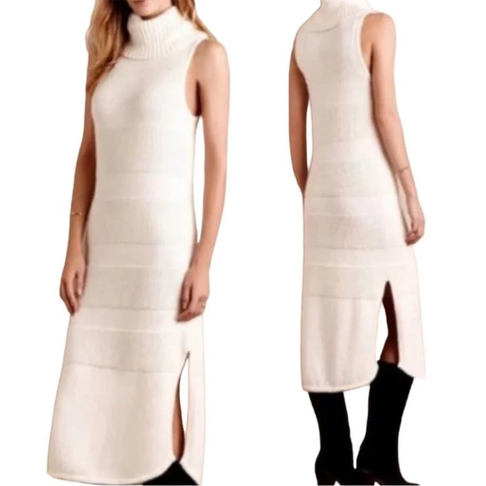 Anthropologie Moth Sweater Midi Wool Blend Ribbed Knit Turtleneck Dress - Picture 8 of 10